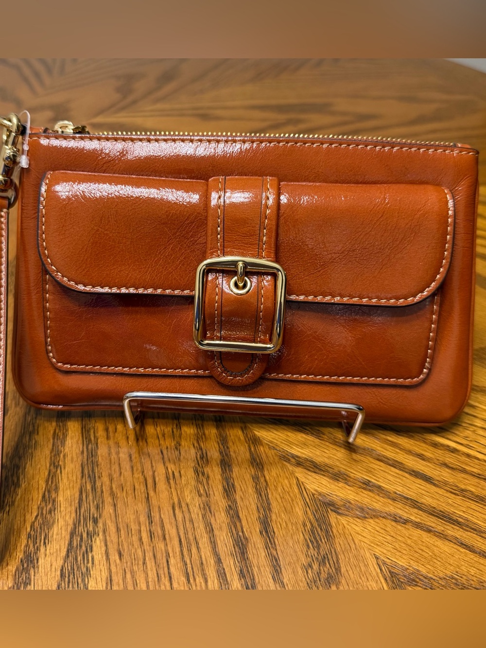 Coach Leather Wristlet Clutch in Cognac